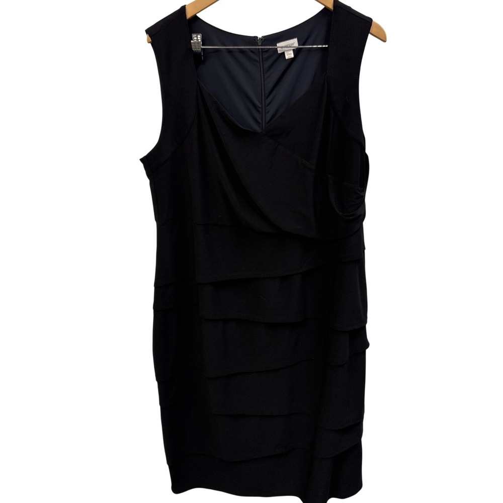 Avenue Black Tiered Ruffle Sleeveless Cocktail Sheath Dress Plus Size 18/20